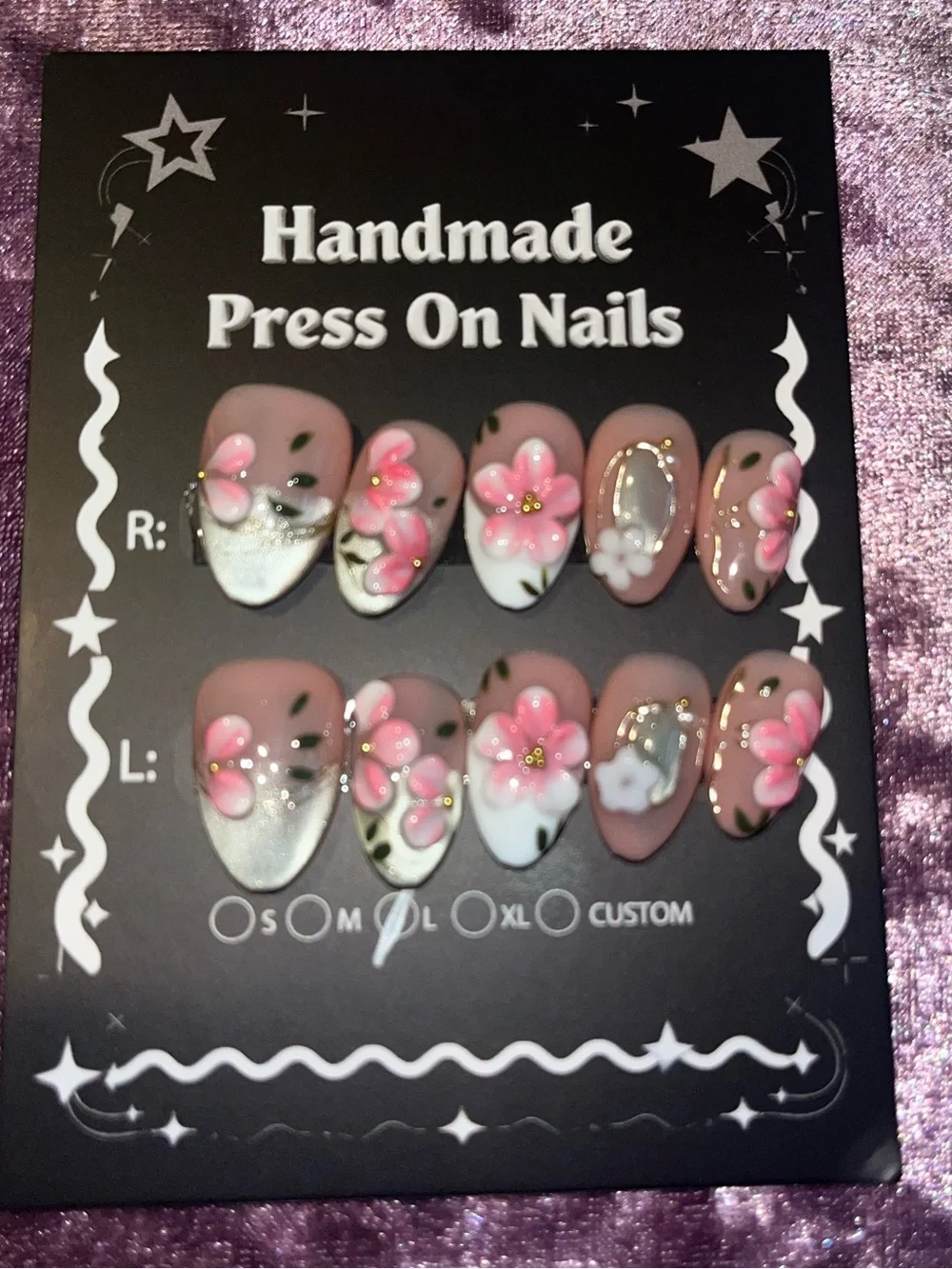 Handmade Pink Floral Press-On Nails